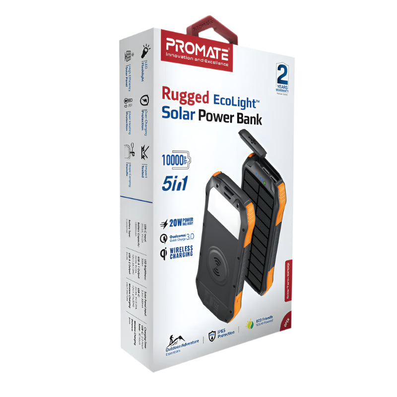 Promate Power Bank 10000Mah, 5 in 1, 20Watts, Black