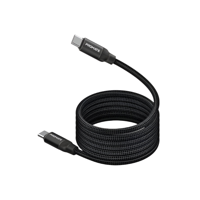 Promate Magnetic Fast Charger Cable, Type-C to Type-C, 1.2Mm, 60Watts, Black