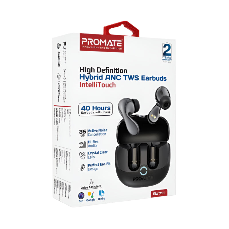 Promate Hybrid ANC TWS Earbuds, Black