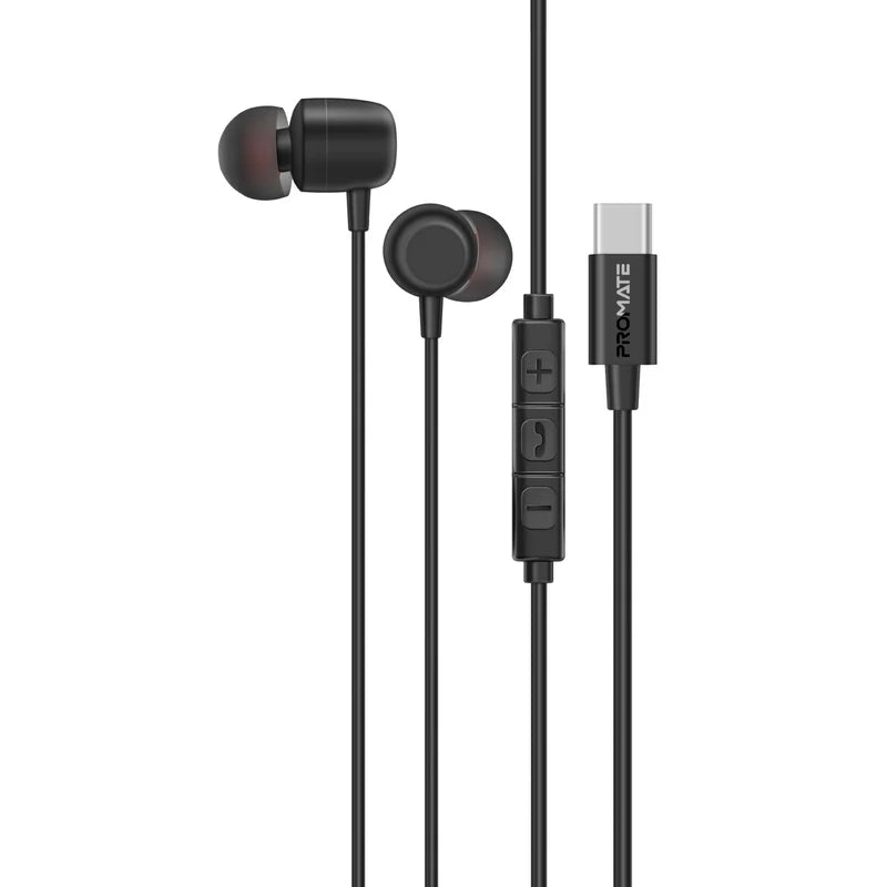 Promate Silken-C Ergonomic in Ear, Type-C Earphones, Grey