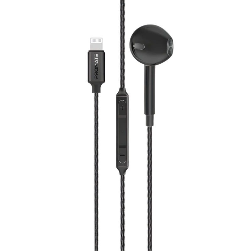 Promate Monopod - LT Ergonomic in- Ear Wired, Mono Earphones Lightning, Black
