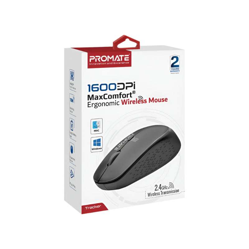 Promate Ergonomic Wireless Mouse, Black