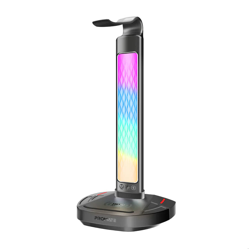 PROMATE FORTX MULTIFUNCTIONAL HEADSET STAND, 15W WIRELESS CHARGER RGB BLACK