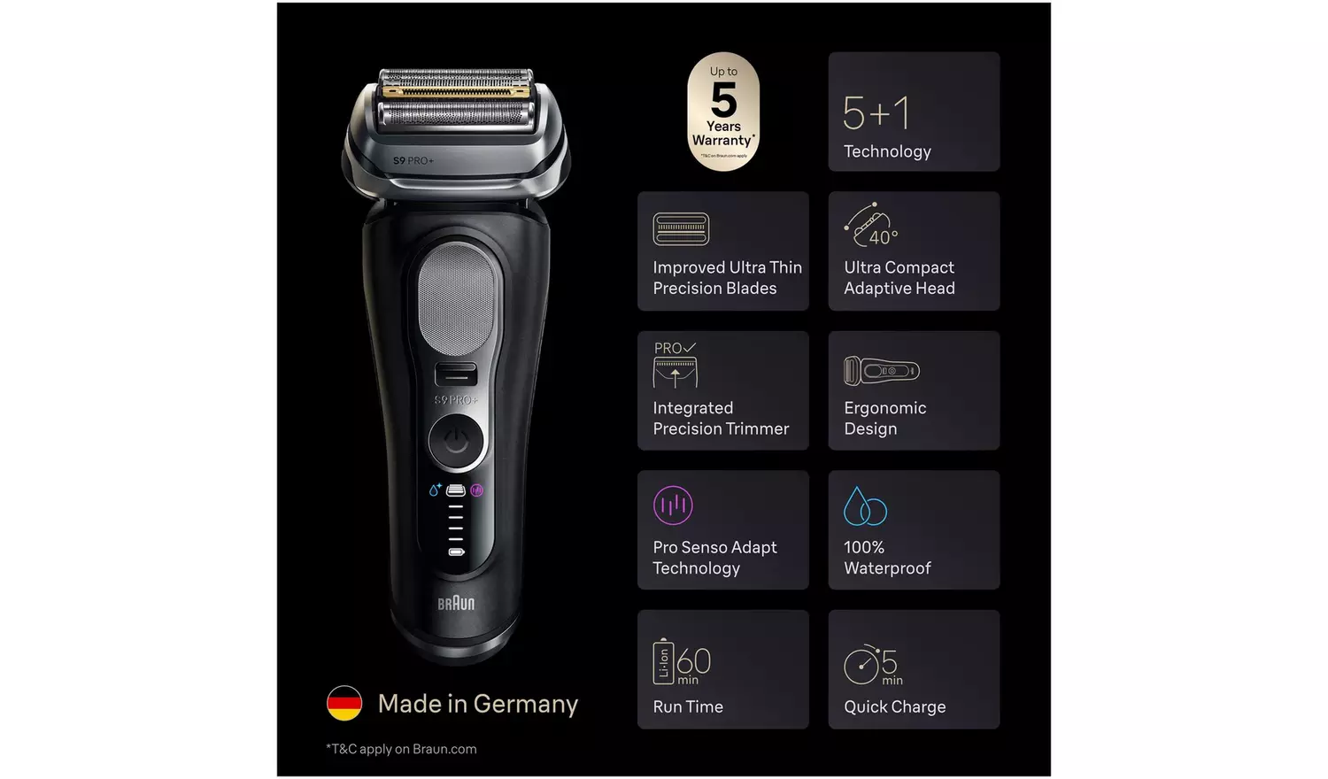 Braun Shaver, 4 attachments, Black