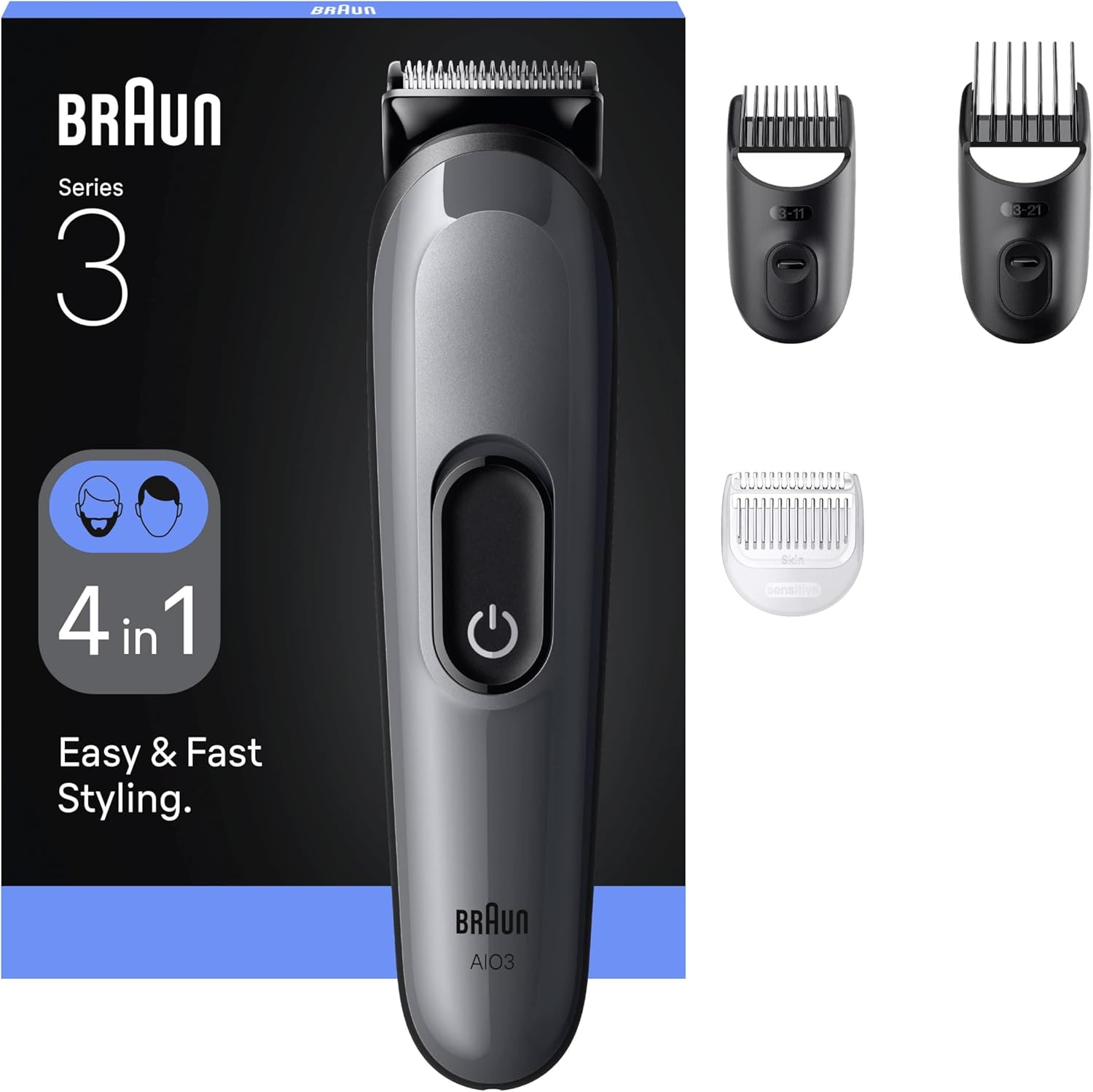 Braun 4in1 All-in-One Beard & Hair Kit, Easy & Fast Styling, Grey