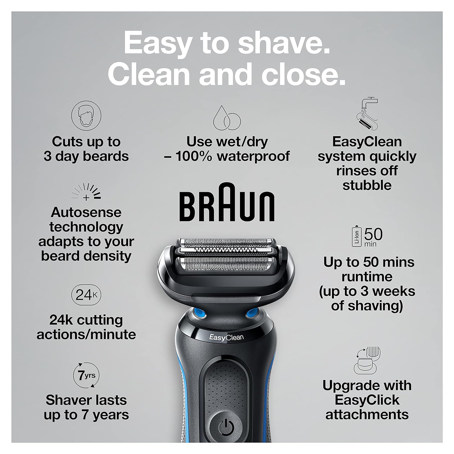BRAUN Shaver Black, Close shaving made easy