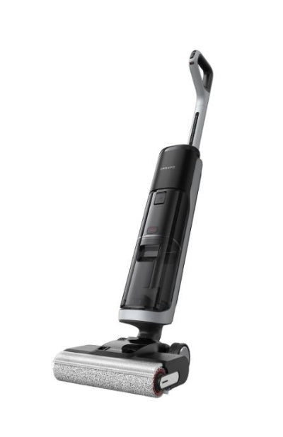 Black and silver vacuum cleaner on a white background