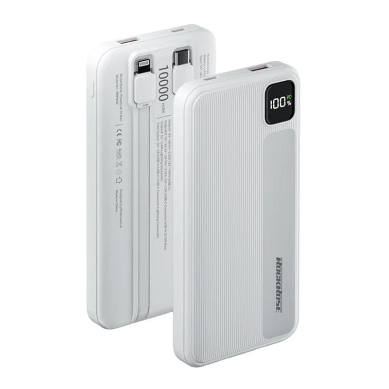 Rockrose Power Bank 20 Neo, 20Watts PD & 22.5Watts, Quick Charge, 10000Mah, White