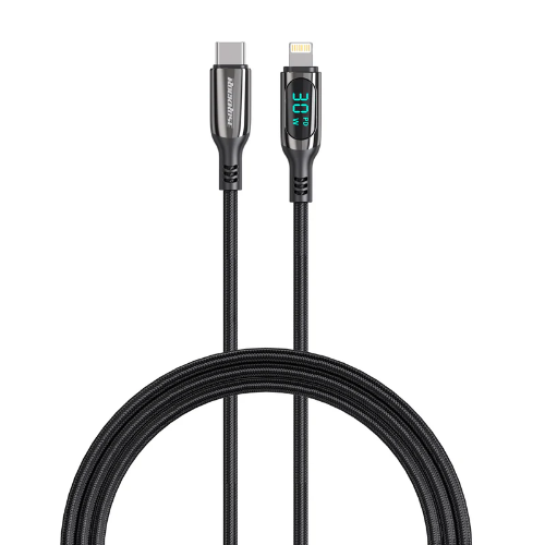 Rockrose Fast Charging Cable Hercules CL, Zinc Alloy with Digital Power Display, 30Watts, Blac
