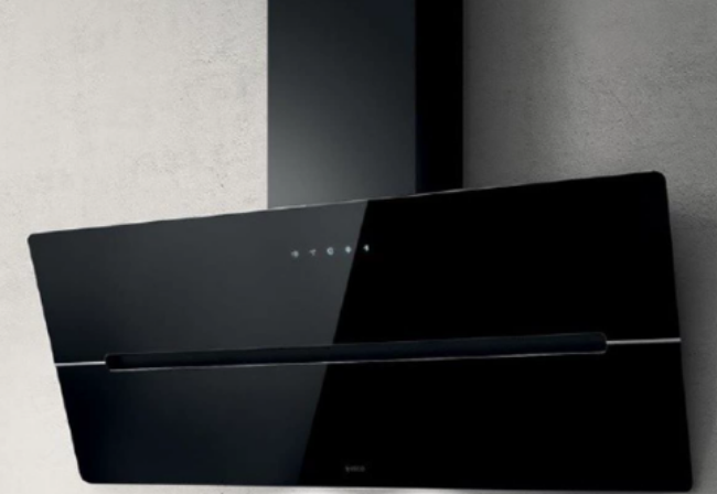 Black kitchen hood on a gray background