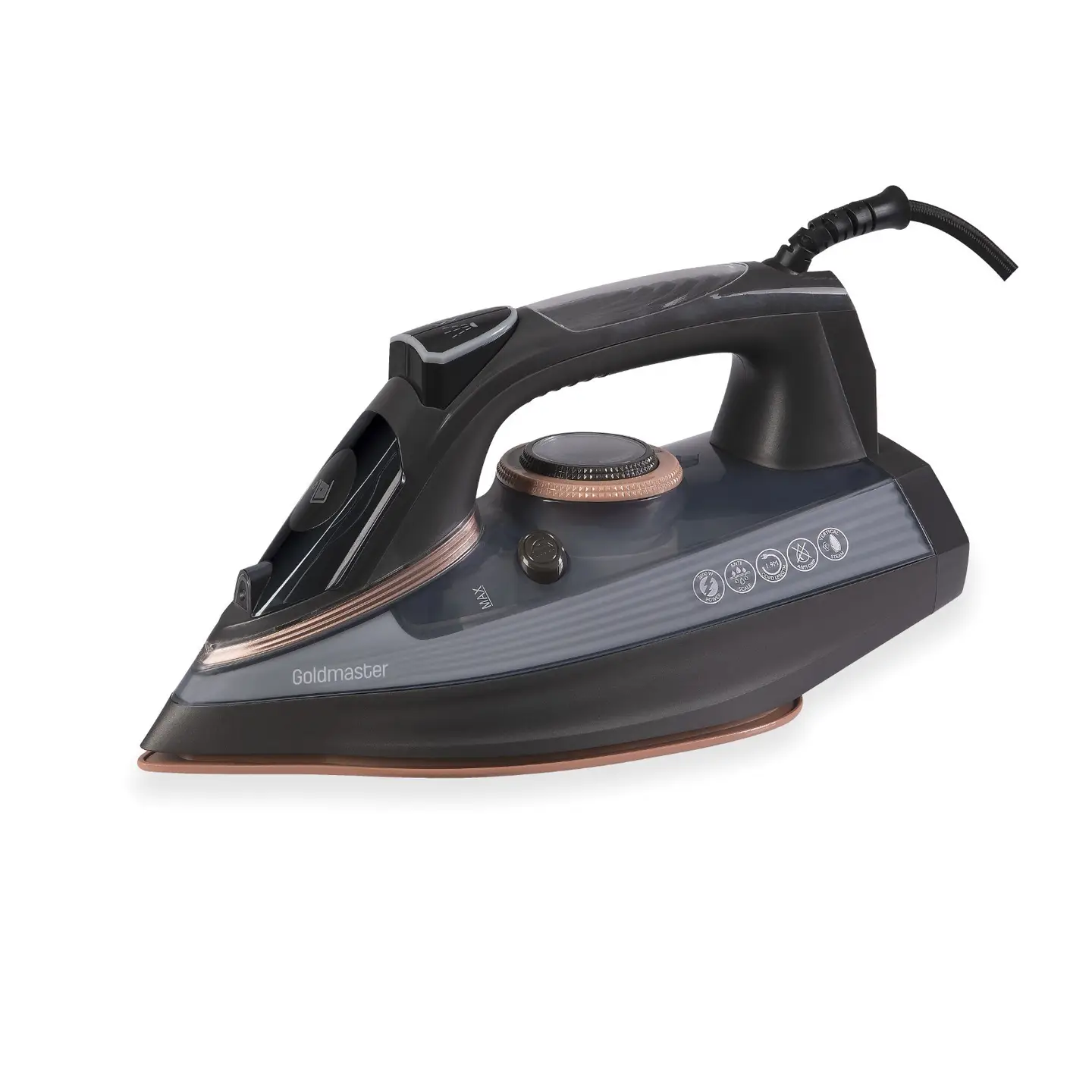 Black and bronze iron on a white background