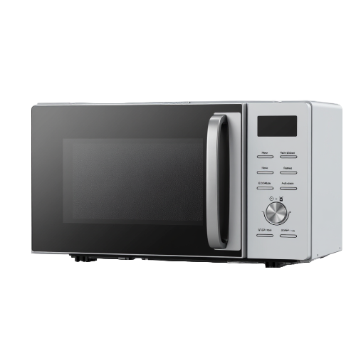 Silver microwave oven on a white background