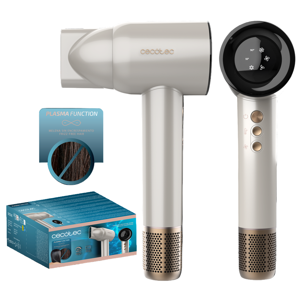 Cecotec Ioni Care Rock Star Nano Ion Tech, Hair Dryer with Plasma Technology, Champagne