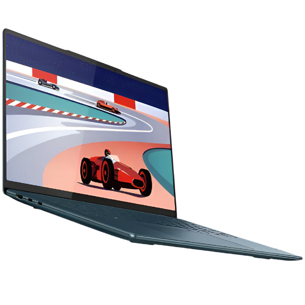 Laptop with a racing car design on the screen.