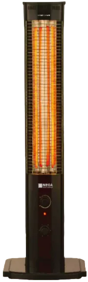 Portable patio heater with a black base and orange interior on a white background