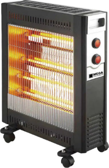 Portable electric heater with glowing elements on a white background