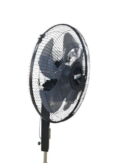 Black oscillating wall fan on a white background