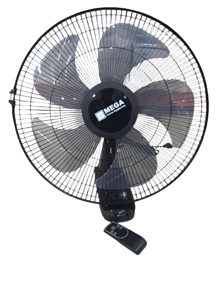 Wall-mounted fan with remote control on a white background