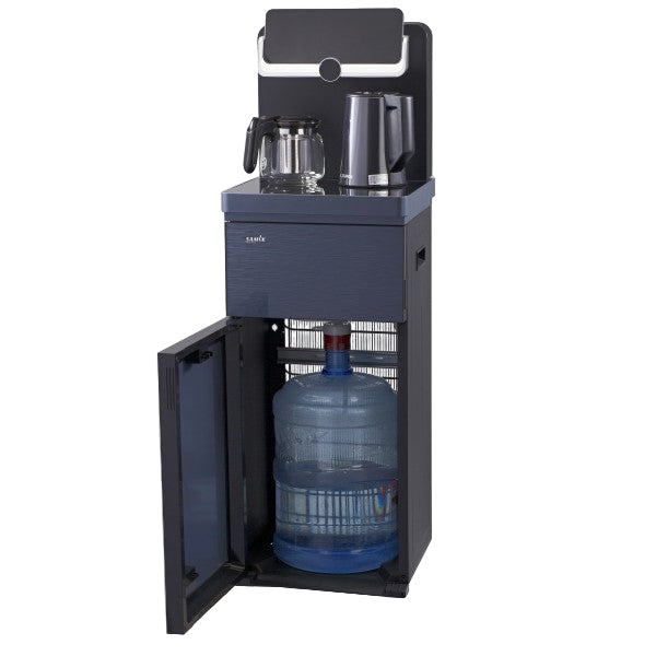 Water cooler with a large water bottle inside, on a white background