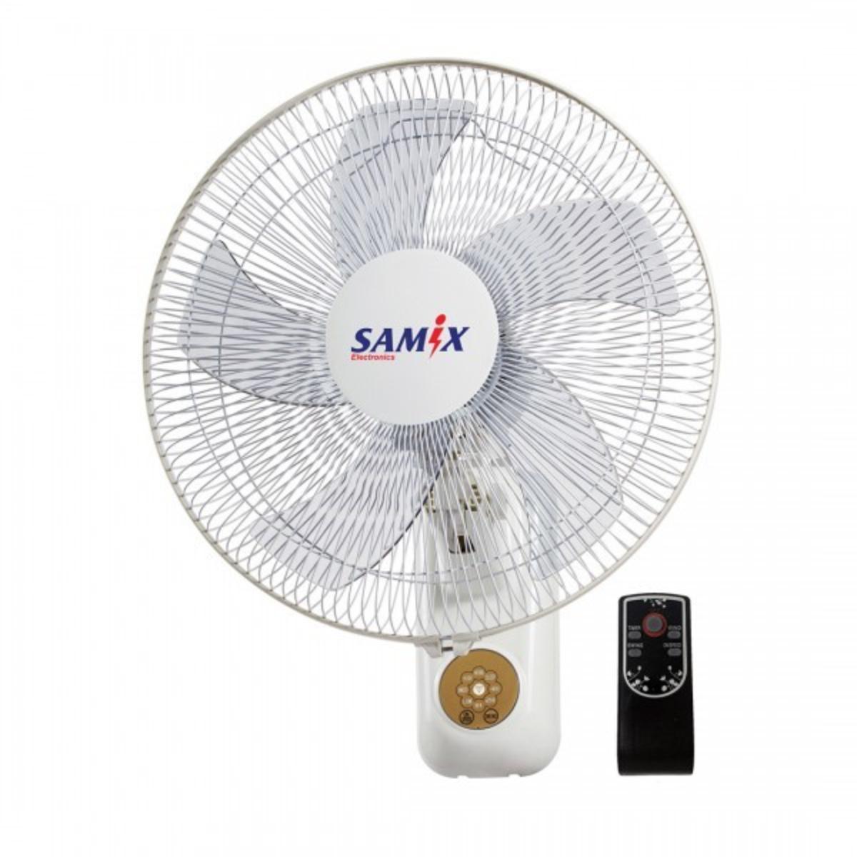 Samix Wall Fan 16 3 Speeds 5 Blades W/ Remote Control & Timer 7.5H 2 Clrs (White+Silv