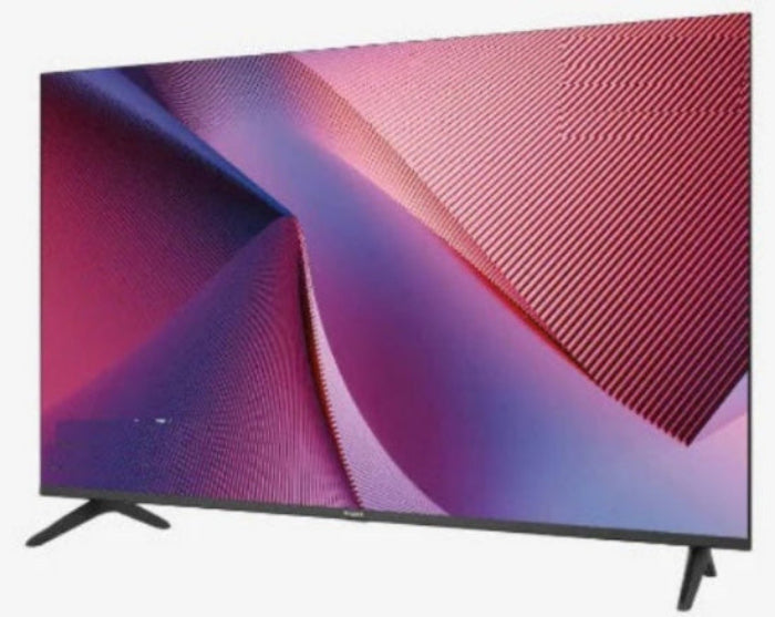 Modern flat-screen TV with colorful display on a white background