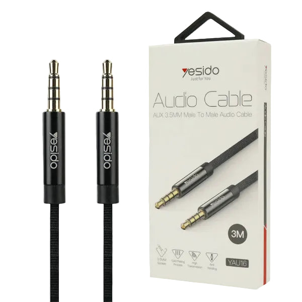 YAU-16 /Yesido Audio Cable Aux 3.5MM Standard Length: 3M Cable / Black / N/A