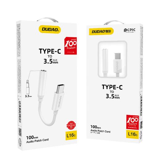 Dudao Type-C to 3.5 AUX, Audio Path Cord, 1Mm, White