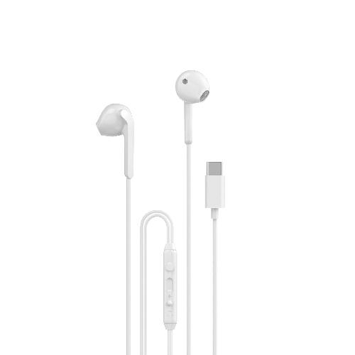 Dudao TypeC Wired Earphones in white color with a 3.5 mm jack and Type-C connector