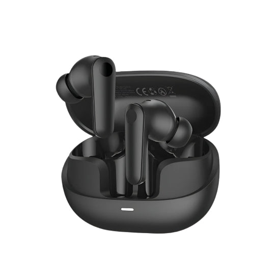 Black TOTU TWS Wireless & Bluetooth Earphones in an open charging case.