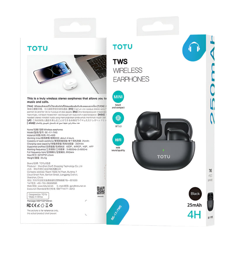 TOTU TWS Wireless & Bluetooth Earphone, Black