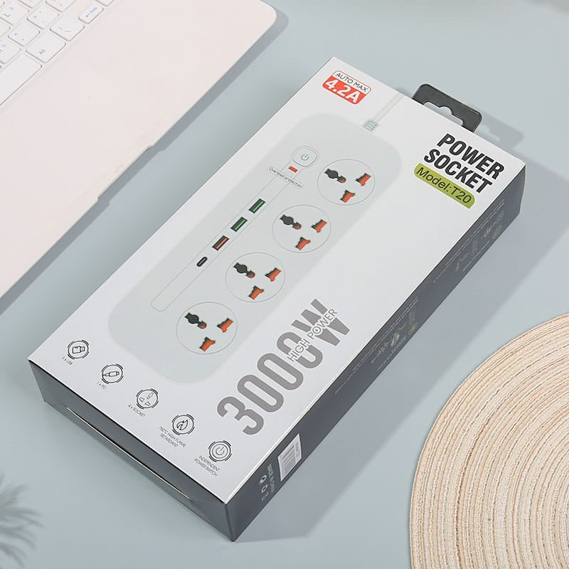 T20-3M / Power Socket- 4 AC AUTO MAX 4.2A 3000W/ cable 3m