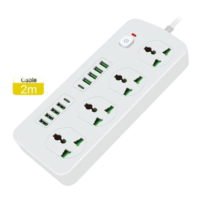 T25-2m / Power Socket- 4 AC-8USB-2TYPE C 3000W/ cable 2m SOCKETS / Black