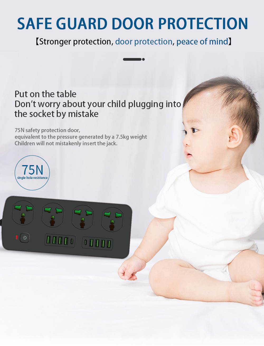 T25-3m /SHT Power Socket- 4 AC-8USB-2TYPE C 3000W/ cable 3m