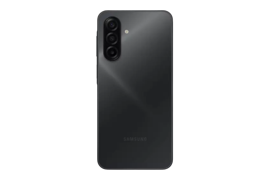 Black Samsung smartphone on a white background