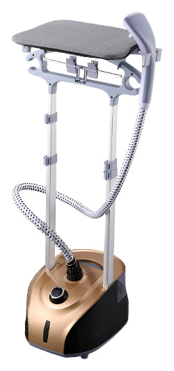 Grooming machine with a gray top and gold and black base on a white background