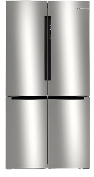 Stainless steel refrigerator on a white background