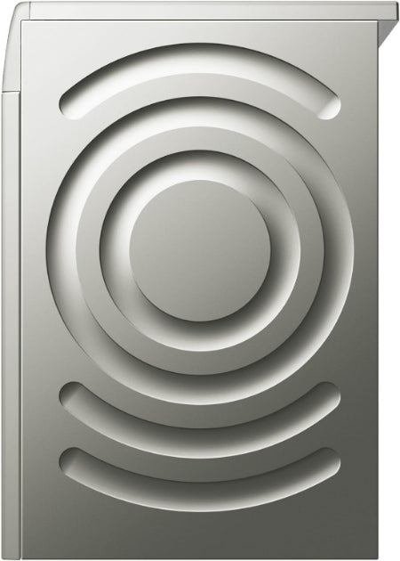 Metallic decorative panel with concentric circular design on a white background