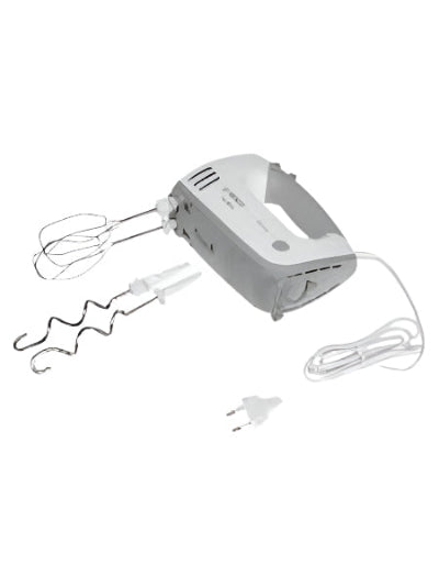Hand mixer with attachments on a white background