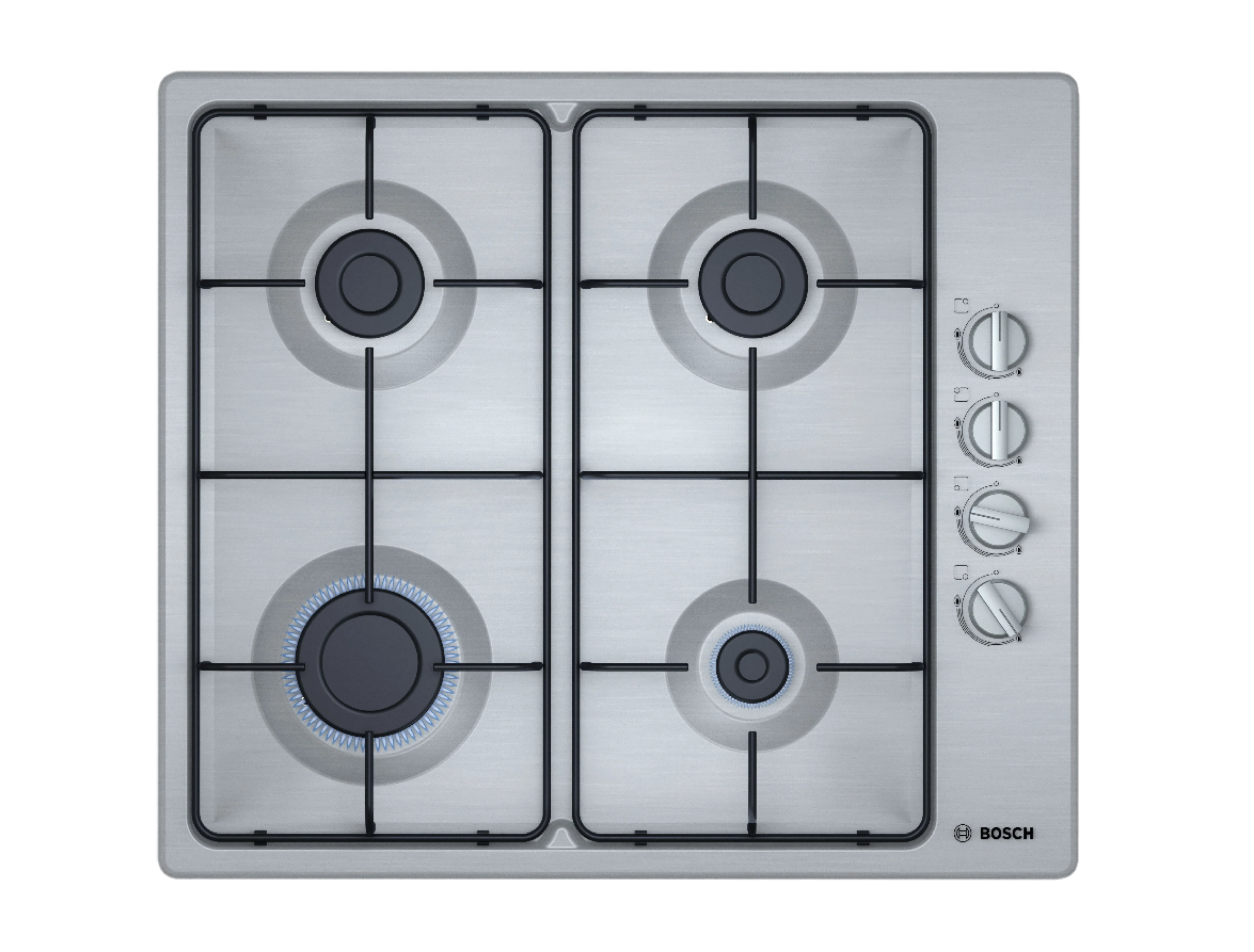 Bosch gas stove with four burners on a white background