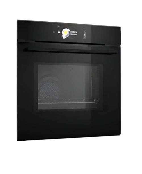 Black oven with digital display in a kitchen setting