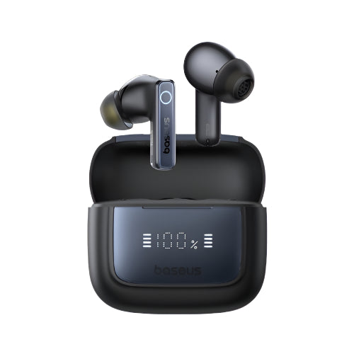 Bose wireless earbuds with charging case on a white background