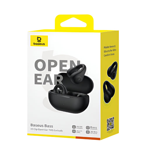 Baseus Bass wireless earbuds packaging with yellow and white design