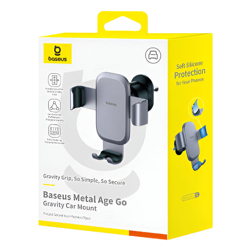 Baseus Metal Age Go Gravity Car Mount packaging on a white background