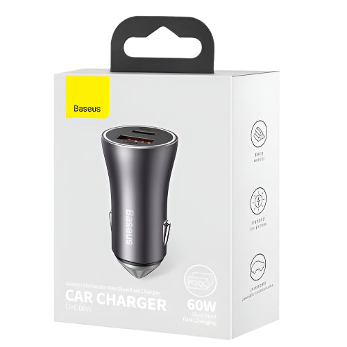 Baseus car charger packaging on a white background