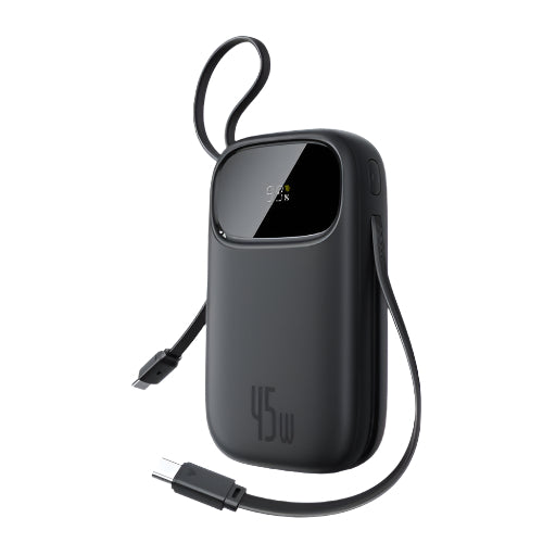 Baseus Energy Fill Digital Display Power Bank, 2Built-in USB-C Cables, 10000Mah, Cosmic Black