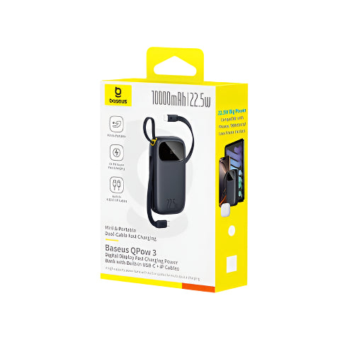 Baseus QPow 3 digital display fast charging power bank packaging on a white background