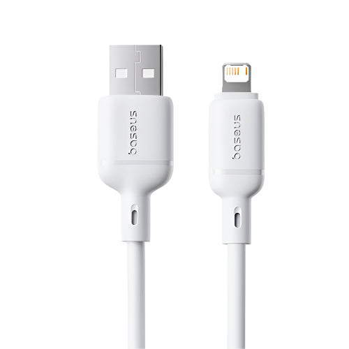 White USB cable with Lightning connector on a white background