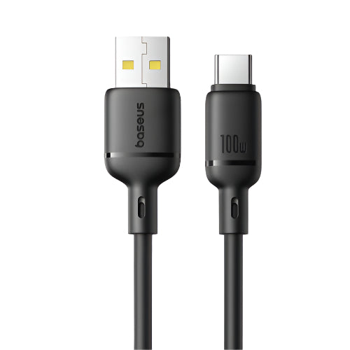 Black USB cable with micro-USB and Type-C connectors on a white background, featuring the Baseus brand.