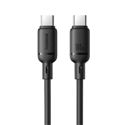 Black USB-C cable with 'baseus' branding on a white background