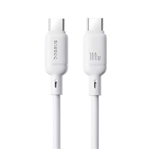 Two white charging cables with USB-C connectors on a white background, featuring the brand 'Baseus'.